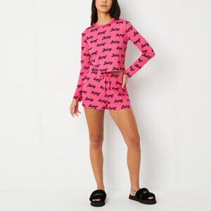 Juicy Couture size Large 2 pc. pajama Long sleeved top/Shorts set Hot Pink Black